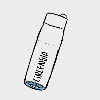 Dibuix d’una ampolla sobre un fons gris clar, mostrant el purificador d’aigua en un color més fosc.