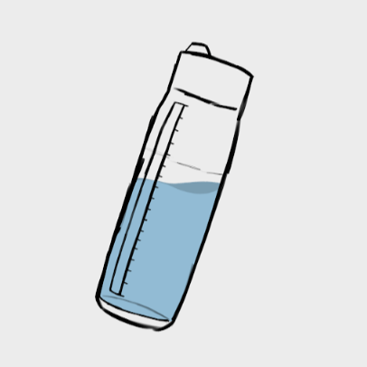 Dibuix d’una ampolla sobre un fons gris clar, mostrant el mesurador d’aigua perquè puguis veure quanta aigua queda a l’ampolla.